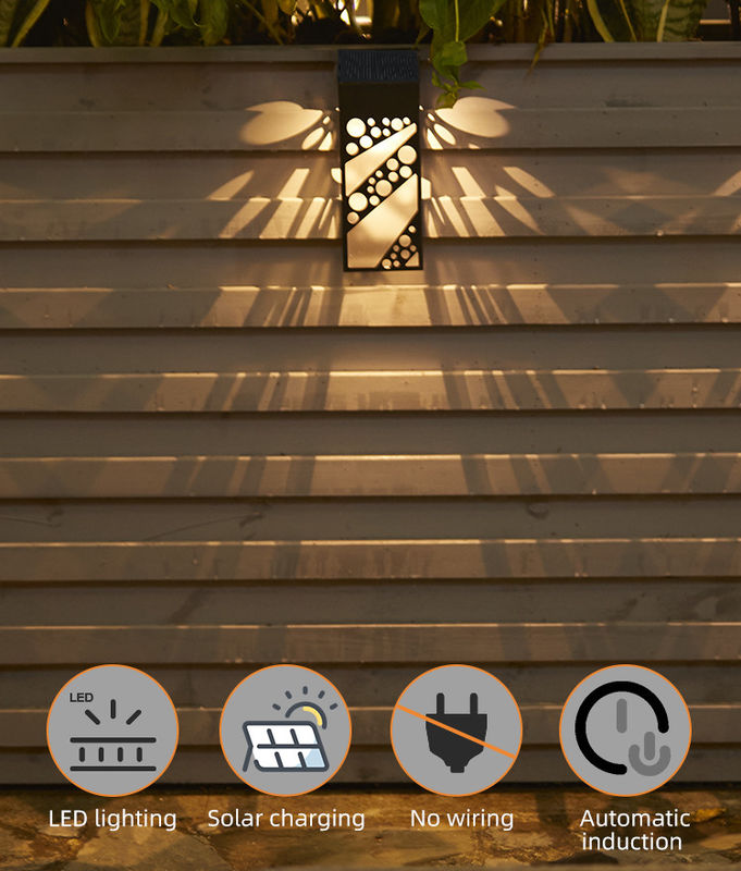 โคมไฟติดผนังพลังงานแสงอาทิตย์สี่เหลี่ยมกันน้ำ IP65 คุณภาพสูงสำหรับตกแต่งกลางแจ้ง