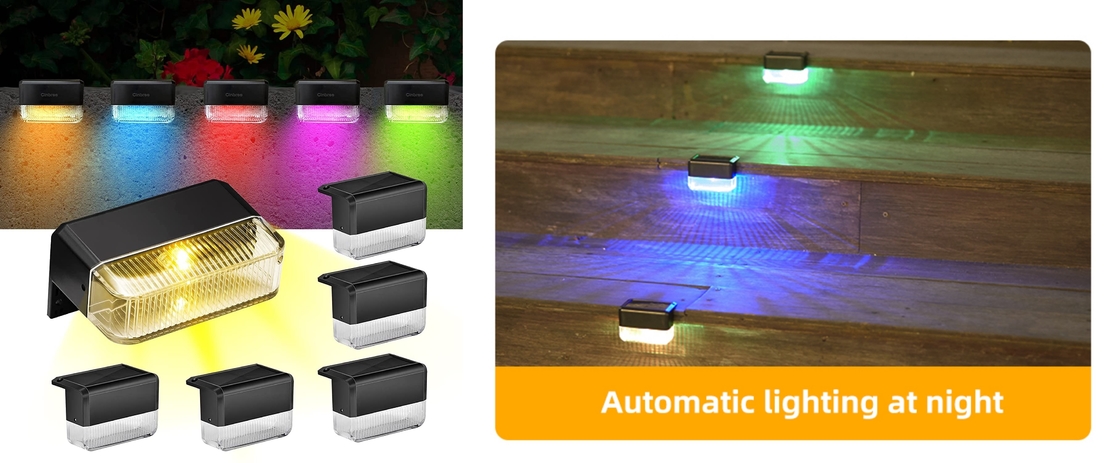 ไฟรั้วพลังงานแสงอาทิตย์ LED RGB หลากสีสำหรับสวนบันไดกลางแจ้ง