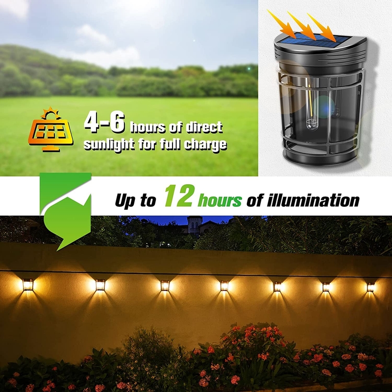 กลางแจ้ง กันน้ํา สวนรั้วแสง ติดผนัง โคมไฟแสงอาทิตย์ LED แสงผนัง