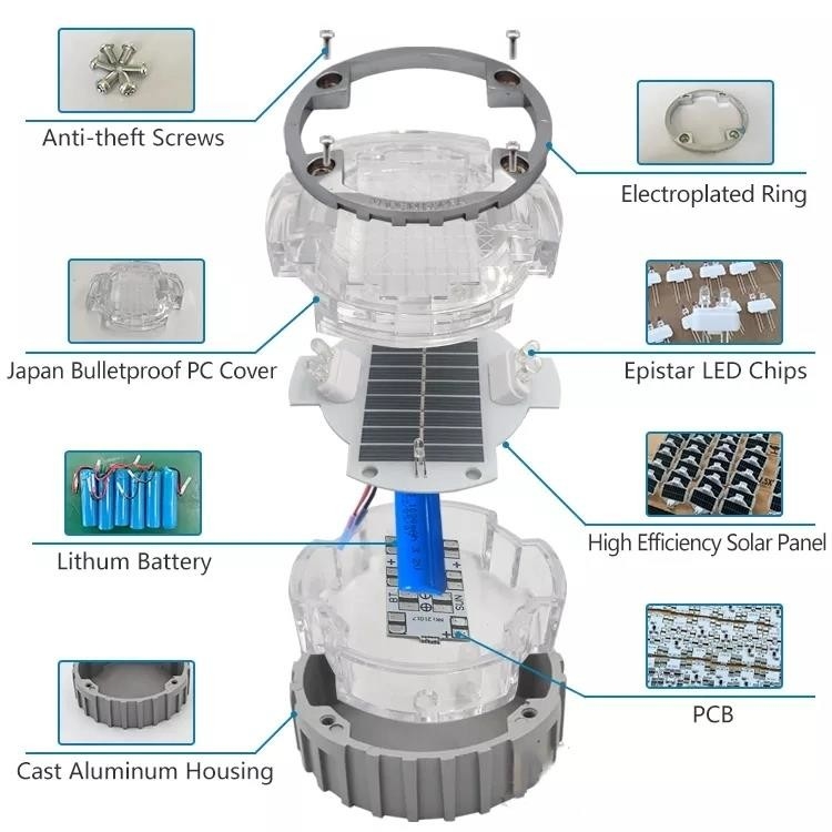 6 ชิ้น LED จํานวน ดวงอาทิตย์ LED Road Studs กับอายุการใช้งาน 3 ปีและแบตเตอรี่ Ni-Mh