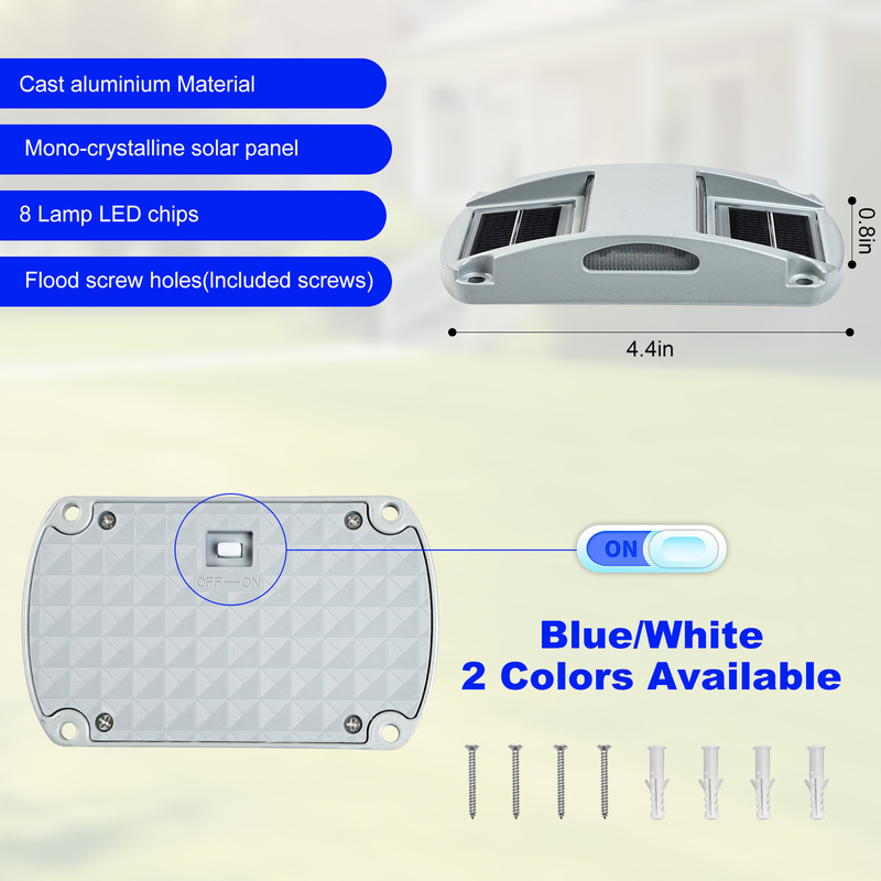 IP68 กันน้ํา สีน้ําเงิน/สีขาวเย็น LED แสงด็อกแสงอาทิตย์ - 4 แพ็ค 130*80*22MM