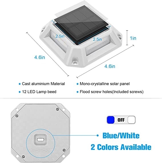 IP68 ป้องกันน้ําในภายนอก ทางเดิน ด้านถนน LED Road Stud Marker Step Light Driveway แสงพลังแสงอาทิตย์