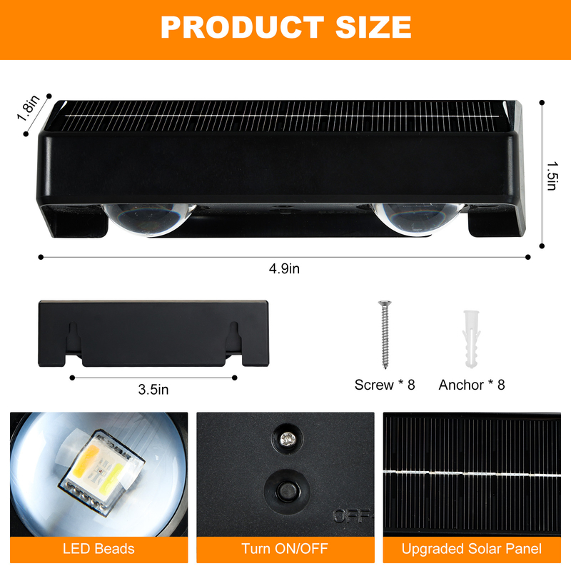 ไฟกําแพงพลังแสงอาทิตย์สําหรับภายนอก กันน้ํา LED สวน RGB อบอุ่น