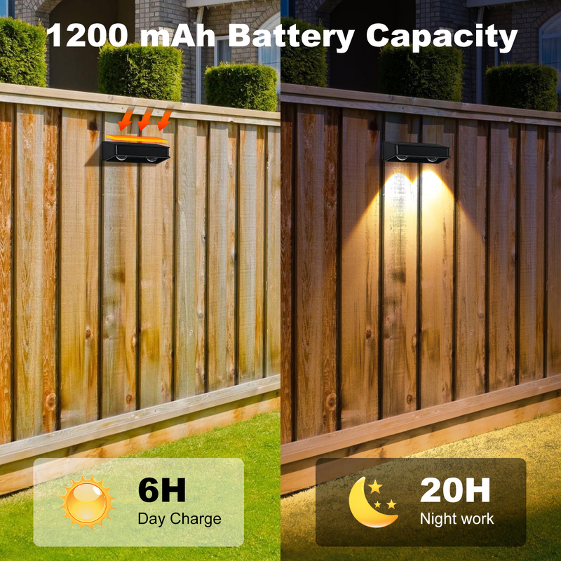 ประตูระเบียงสีขาวอุ่น ประตูรั้วระเบียงระเบียงสวนแสงสว่าง กันน้ํา Small Step Lamp Outdoor Solar Up and Down Wall Lights