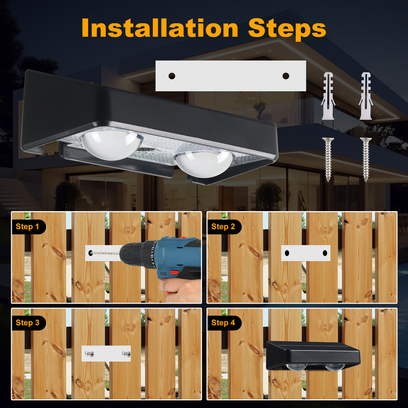 ประตูระเบียงสีขาวอุ่น ประตูรั้วระเบียงระเบียงสวนแสงสว่าง กันน้ํา Small Step Lamp Outdoor Solar Up and Down Wall Lights