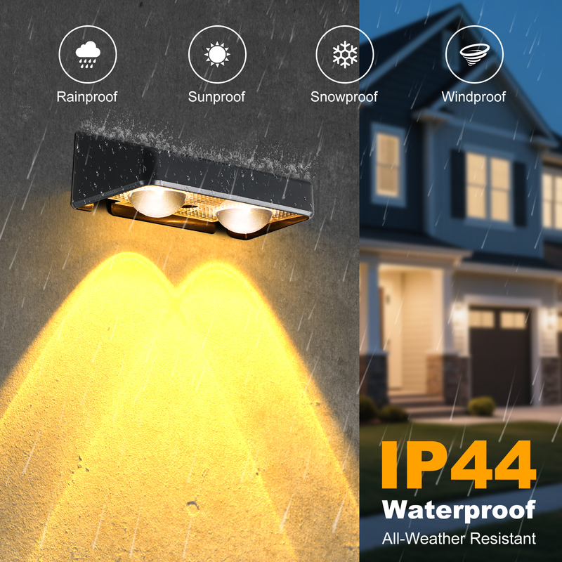 ประตูระเบียงสีขาวอุ่น ประตูรั้วระเบียงระเบียงสวนแสงสว่าง กันน้ํา Small Step Lamp Outdoor Solar Up and Down Wall Lights