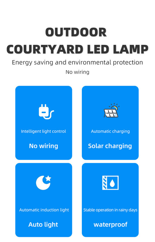 ไฟรั้วพลังงานแสงอาทิตย์อายุการใช้งาน 50000 ชั่วโมง พร้อมมุมลำแสง 120° และรับประกัน 2 ปี สำหรับตกแต่งสวนกลางแจ้ง